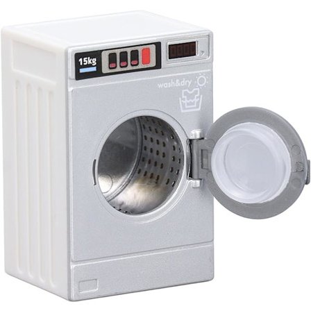 Dukkehus vaskemaskin, modell 1:12 miniatyr vaskemaskin og tørketrommel med lysende indikatorer, vaskemaskin, dekorative møbeltilbehør for dukkehus