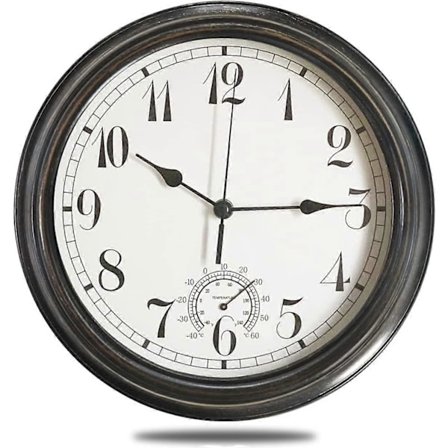 Suuri ulkokello, vedenkestävä, 12 tuuman seinäkello termometrillä, äänetön paristokäyttöinen vintage-koristekello