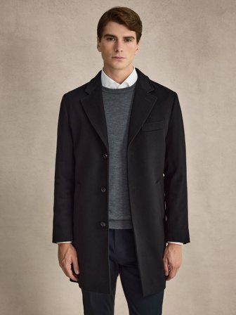 John Henric Men's Schwarzer Mantel Size 46