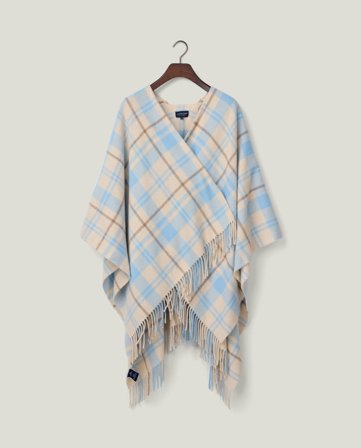 Lexington Rutig poncho i återvunnen ullblandning, ljusblå