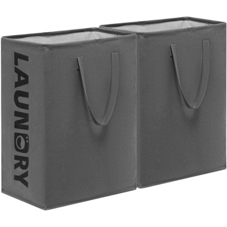 *2 stycken hopfällbar tvättkorg, 75 liter tvättkorg, smal tvättkorg, liten, förvaringskorg, tvättkorg för badrum, vardagsrum, 60 x 40 x 34 cm, grå