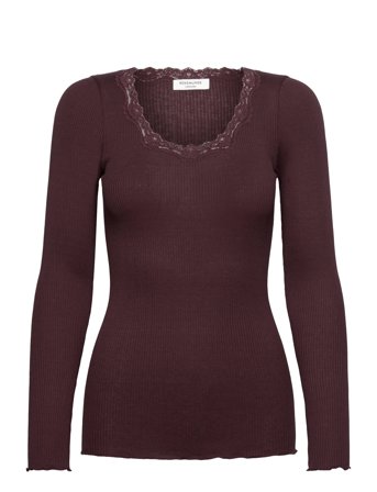 Rwbabette Silk Ls U-Neck Lace T-Shi Rosemunde Brown