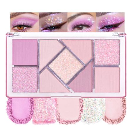 Øjenskyggepalette, 9-farvers lilla pink makeup sæt, vandfast mat shimmer øjenskygger til modne kvinder og specielle lejligheder
