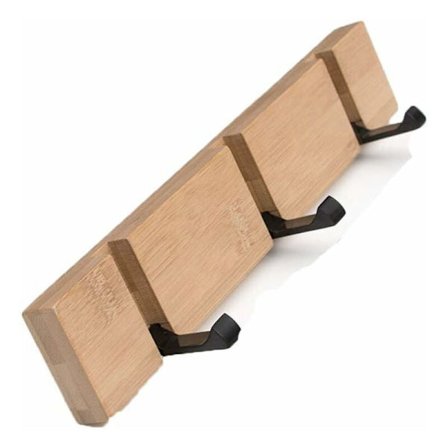 Bambus knagerække, vægmonteret knagerække med 3 sammenklappelige kroge, ideel til køkken, badeværelse og soveværelse, naturligt træ