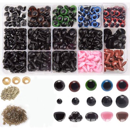 560 st färgglada säkerhetsögon och näsor i plast, inklusive 170 st säkerhetsögon i plast och 110 st säkerhetsnäsor med 280 st brickor i flera 