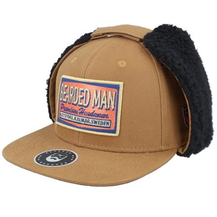 Bearded Man - Brun earflap Caps - Logo Patch Red/Blue Canvas Caramel/Black Earflap @ Hatstore