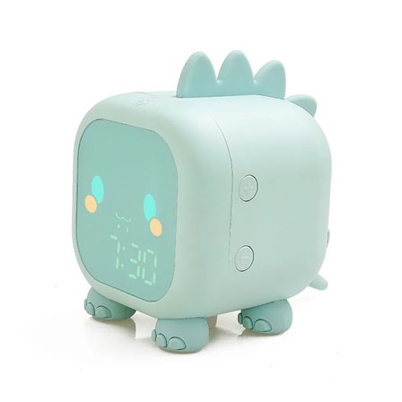 Børnevækkeur Børne Dinosaur Vækkeur med Nattelys Timer 6 Sæt Ringetoner, Grøn