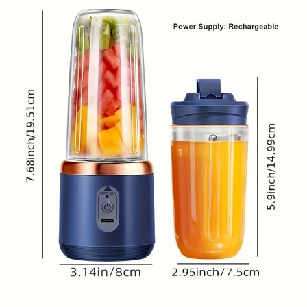 Bærbar Elektrisk Juicer Blender Trådløs Genopladelig Mini 6 Blade Dobbelt Kop Smoothies
