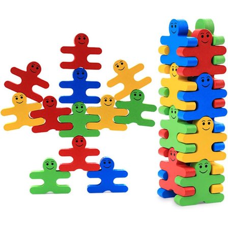 16 puista pinoamispalikkaa lapsille, lasten pinoamispelilelut Montessori-eläintasapainopuupalikat varhaiskasvatuksen pinoamispalikat