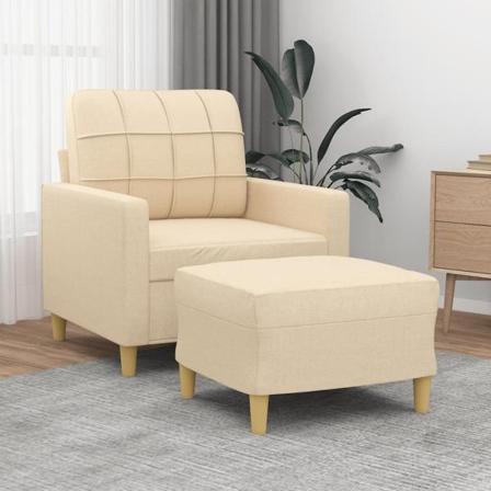 Vidaxl Fåtölj Med Fotpall Gräddvit 60 Cm Tyg Kräm