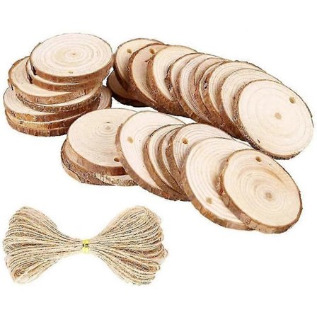 Naturlige træskiver, rå naturlige borede huller træcirkler til gør-det-selv, håndværk, jul