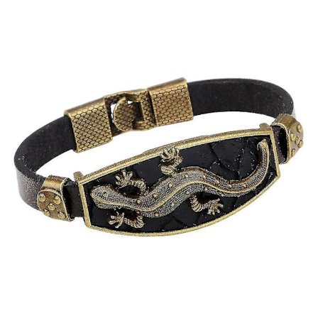 Läderarmband i kohud med gecko-accessoar i legering