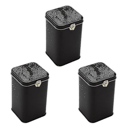 3x Metal Te Dåser Høj-kvalitets Lås Blik Kaffe Slik Opbevaringsboks Blikdåse Sort
