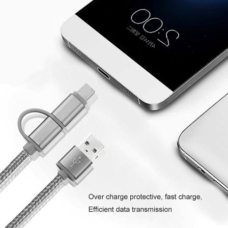 2-in-1 Pitkä Micro USB -kaapeli iPhonen lataukseen