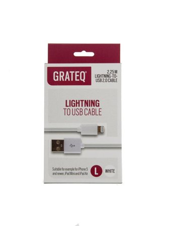GRATEQ MFi LIGHTNING CABLE 2.25M WHITE