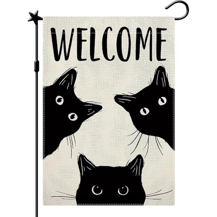 Sort Kat Haveflag Katteflag Velkommen Haveflag Halloween Gårdsflag Dobbeltsidet Sækkelærred Ferie Halloween Bondehus Hjem Udendørs Gårdsindretning 