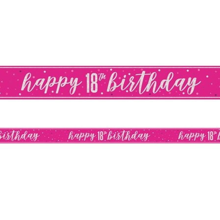 Happy 18th Birthday Banner Rosa & Sølv