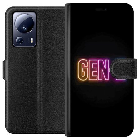 Kompatibel Tegnebogsetui til Xiaomi Xiaomi 13 Lite Neontekst Gen Z i farverigt lys mod en mørk baggrund i moderne digital stil