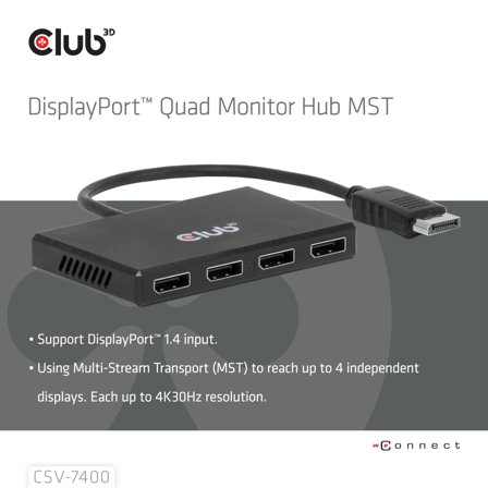 Club 3D Quad DisplayportT Hub - 4 X
