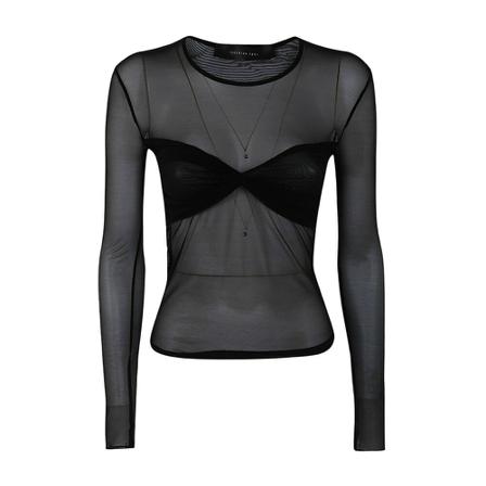 Federica Tosi Tulle Round Neck TOP , Zwart , Dames , Maat: L