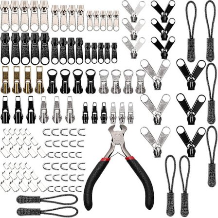 205 stycken dragkedja reparation ersättning dragkedja fixer dragkedja kit dragkedja flikar med dragkedja installations tång verktyg för kläder väskor 