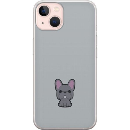 Kompatibel Mobilcover til Apple iPhone 13 mini Frenchie Cutie motiv med en tegnet fransk bulldog på grå baggrund, sød minimalistisk og trendy stil