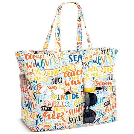 Strandtaske til kvinder, stor vandtæt tote med lynlåslommer - Sandtæt svømmetaske til pool, ferie & rejse essentia1s