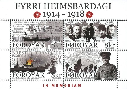 Færøerne - Første verdenskrig - Postfrisk miniark med overtryk