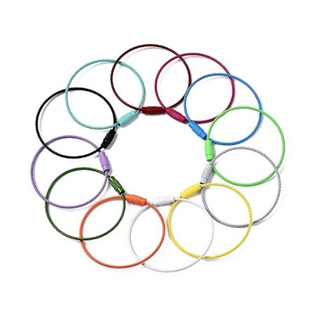 10 st färgade nylonbelagda rostfria ståltrådsnyckelringar 2 mm 6,3 tum