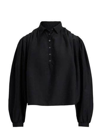 Pleated Cotton-Silk Shirt Black Polo Ralph Lauren