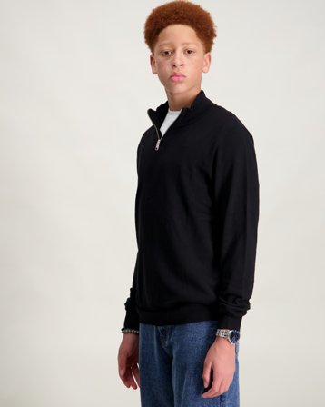 Jack & Jones JJEEMIL KNIT HALF ZIP JNR Czarny Swetry Chłopiec - Kids Brand Store