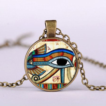 Kvinnor Retro egyptiska The Eye of Horus tröja hängande halsband rund glaslegering