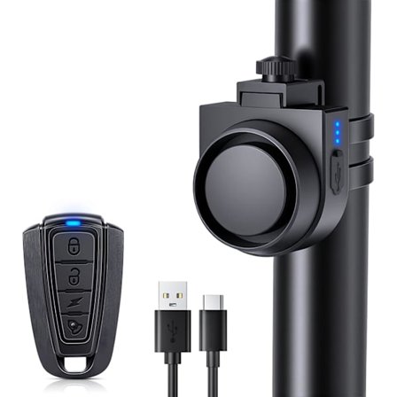 Trådløs cykelalarm, 115dB høj cykel tyverialarm vibrationsbevægelsessensorsystem, USB-C genopladelige cykelalarmer til elcykler, motorcykel, scooter