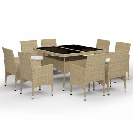 Vidaxl Matgrupp För Trädgården 9 Delar Konstrotting Och Glas Bei Beige