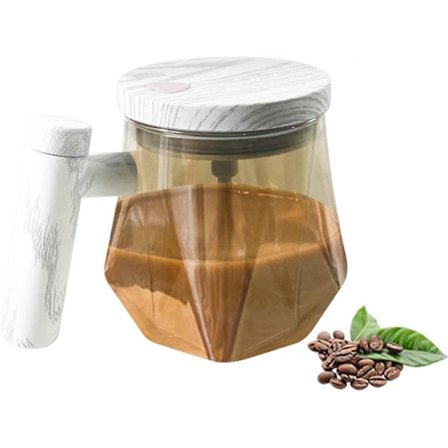 N Omrörande Kaffekopp 400ml Omrörande Kaffemugg med Handtag Automatisk Blandningskopp Högt Borosilikatglas Kaffekopp Automatisk Omrörare med Lock för