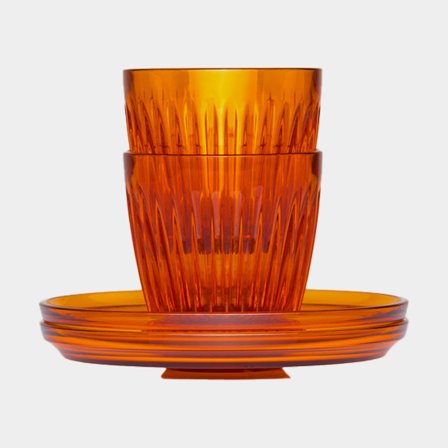 Espresso šálky s podšálky HuskeeRenew Espresso Set 3oz Amber, recyklovaný tritan, oranžová, 9 cl / 90 ml, 2 ks