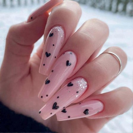 Långa Akryl Press-on Lösnaglar Full Täckning Hjärta Falska Naglar för Kvinnor och Flickor (Stil4). Obs: Inget lim.