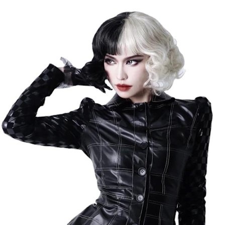 Svart och vit magisk kuira peruk, kort lockig svart och vit