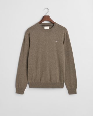 GANT - Genser i ull og bomullsblanding med rund hals til herre dk hazelnut melange