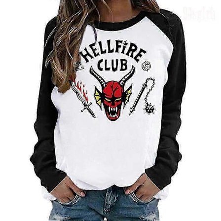 Unisex Hellfire Club Stranger Things T-skjorte Dame/Herre Langermet Topp 0619 Hvit M