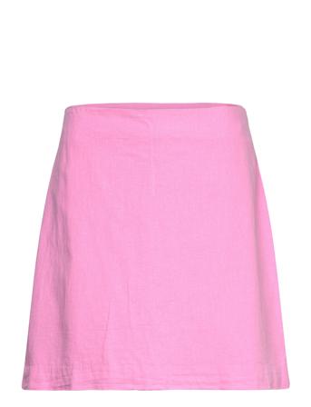 Linen Blend Skirt Kort Skjørt Rosa Gina Tricot*Betinget Tilbud