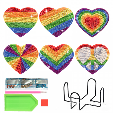 Färgglada kärleksdiamantmålade underlägg, set om 6