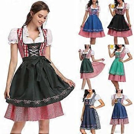 Oktoberfest Ølpige Kostume Cosplay Fancy Dress Bayersk Traditionel Dirndl Kjole til Kvinder (M Denim Blå)