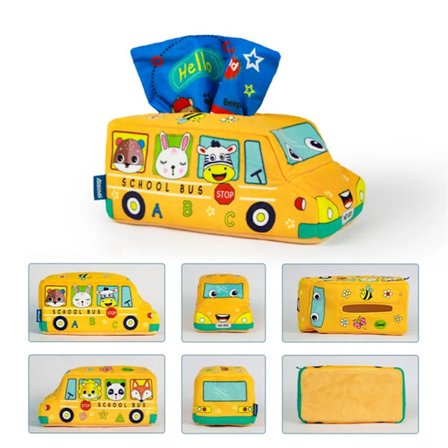 Vauvan lelut Montessori-lelut, aistilelut Koulubussi Nenäliina-lelu, Sisältää värillisiä kangas-aistileluja Vauvan lelut, Lahja 6 kuukaudesta, 1 2 3 