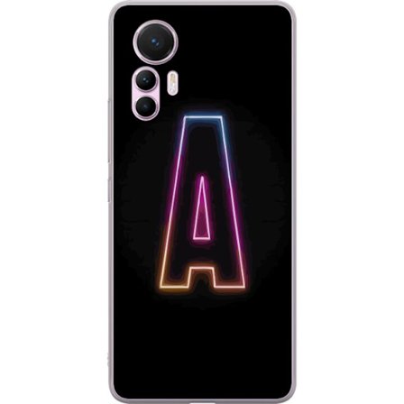 Kompatibel Mobilcover til Xiaomi Xiaomi 12 Lite Minimalistisk neonbogstav A i regnbuefarvet lys mod sort baggrund i moderne typografisk stil