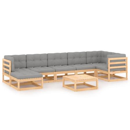 Vidaxl Loungegrupp För Trädgården Med Dynor 8 Delar Massiv Furu Grå
