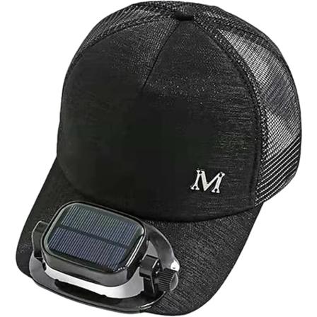 Unisex Hat Fan Baseball Cap med vifte, sol+USB dobbel strømforsyning, justerbar vindhastighet og retning, for golf, reiser Black
