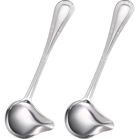 Liten øse sausøse dryppskje 18/10 rustfritt stål sauser saus suppe skje for å øse sauser og sauser (2 stykker)