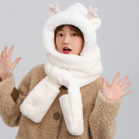 Tørklædehandsker med hætte Tørklæder Sjalhætte HVID 1 1