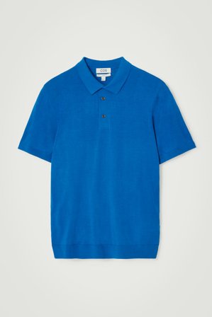 COS Men's Slim Knitted Silk Polo Shirt in Blue